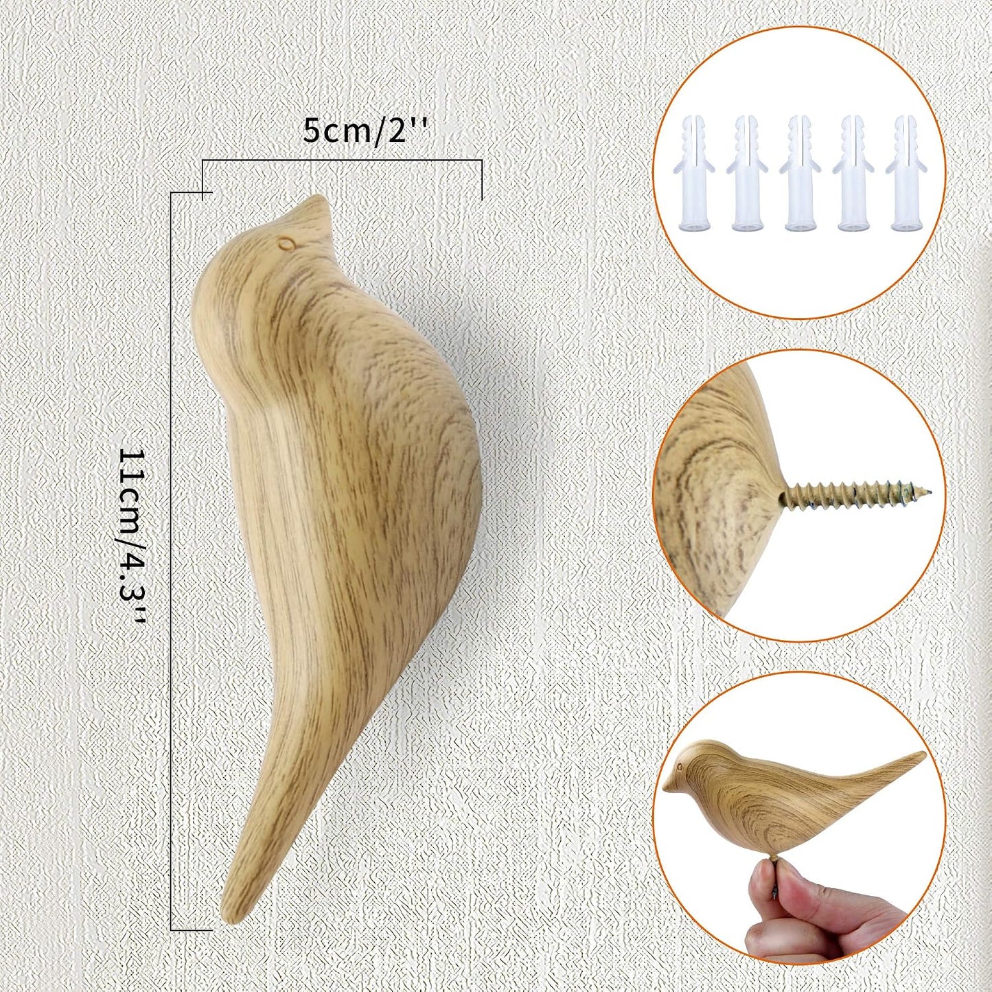 Ganchos para abrigos de madera y resina decorativos set 5