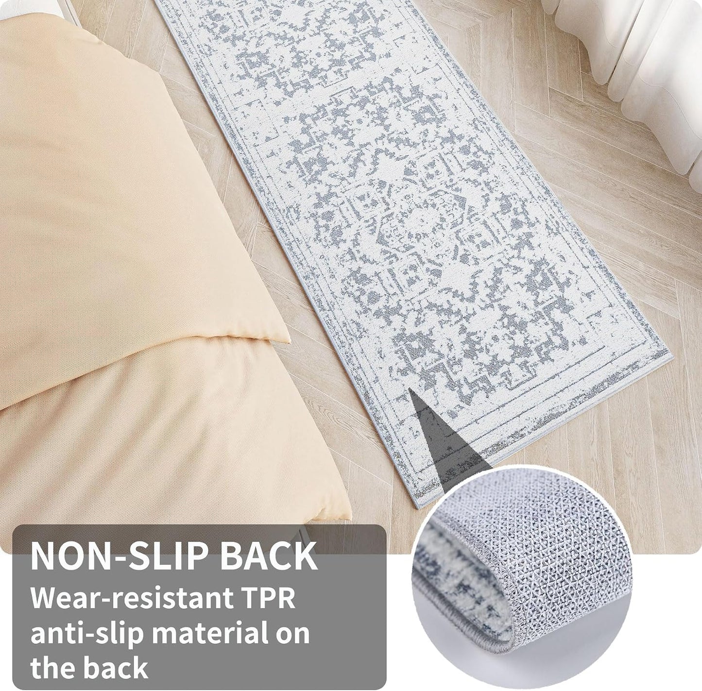 Alfombra pasillo vintage antiderrap 2x3ft ultra suave boho