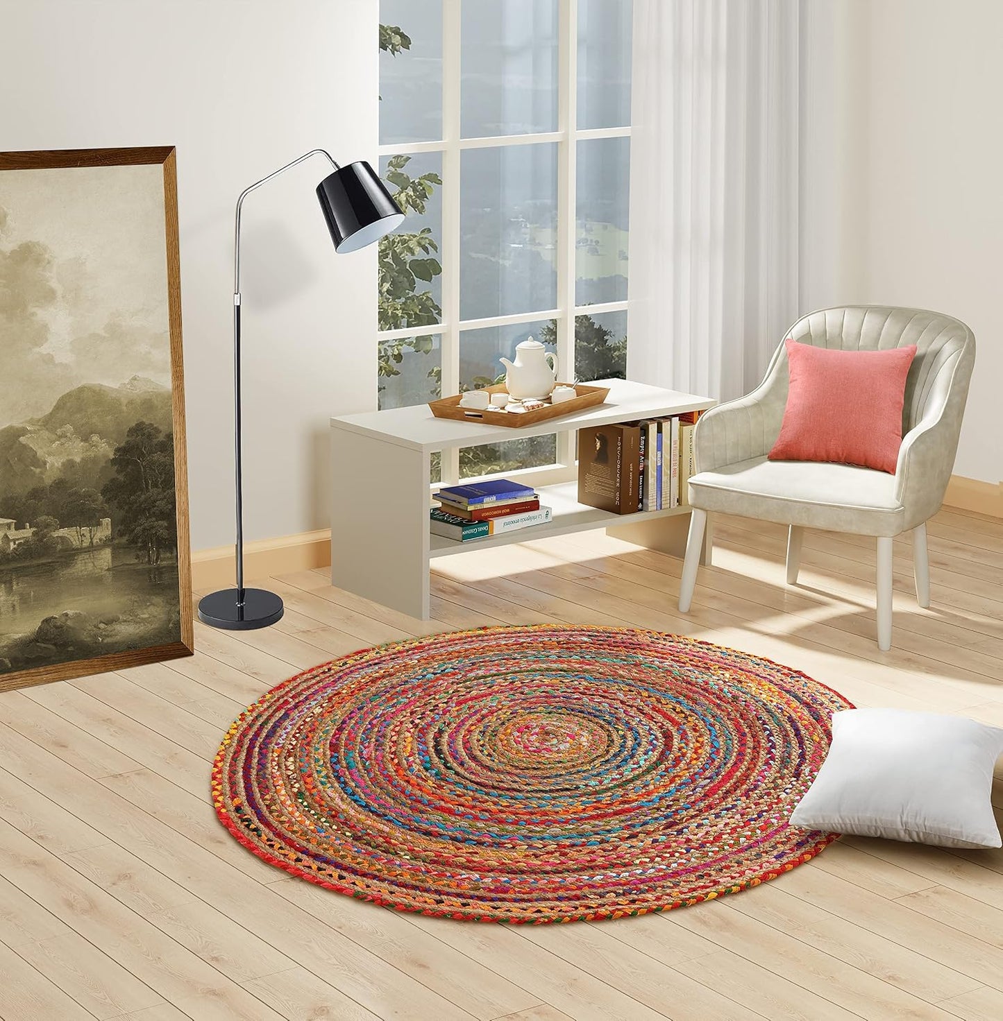 Alfombra yute algodón tejida a mano estilo boho para