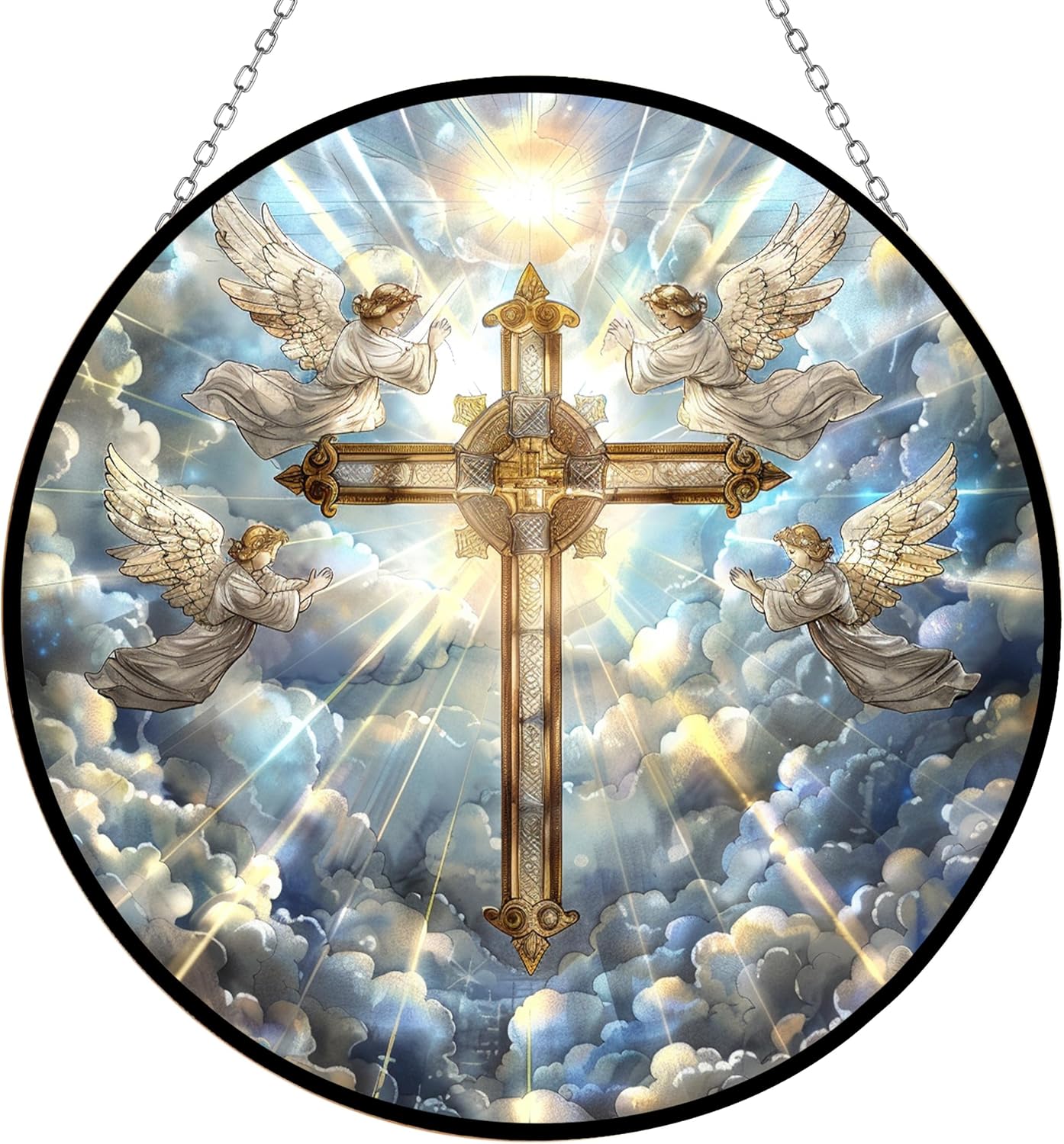 Cruz de Jesús Atrapasoles Vidrio Cadena Metal Jardín