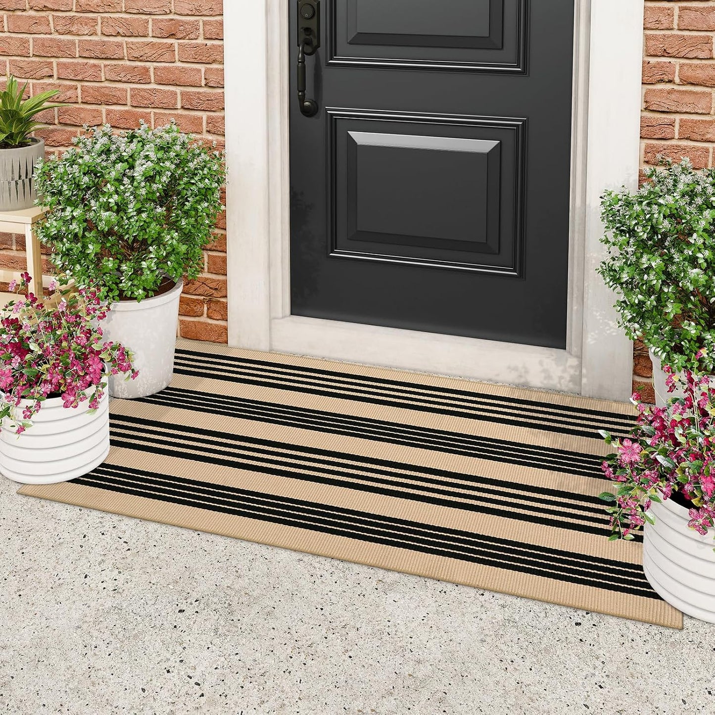Tapete entrada exterior 2x4ft x3pulg algodón negro caqui reversible