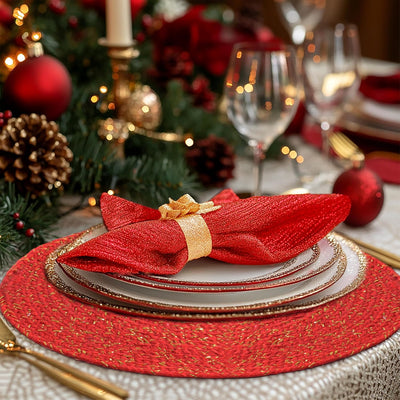 Set 4 Manteles Navideños Hechos a Mano Algodón Trenza