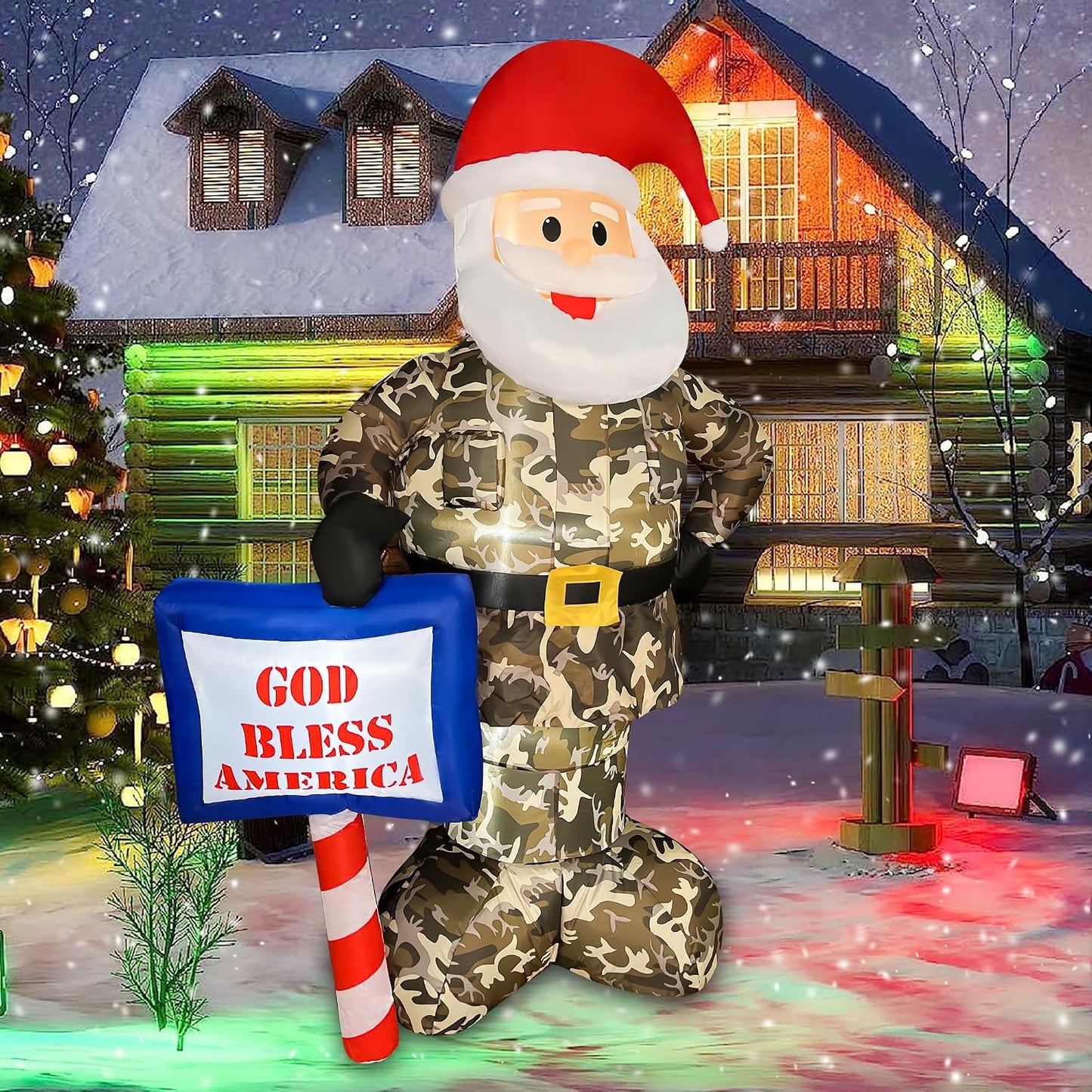 Papá Noel inflable 6ft camuflaje luces LED decoración