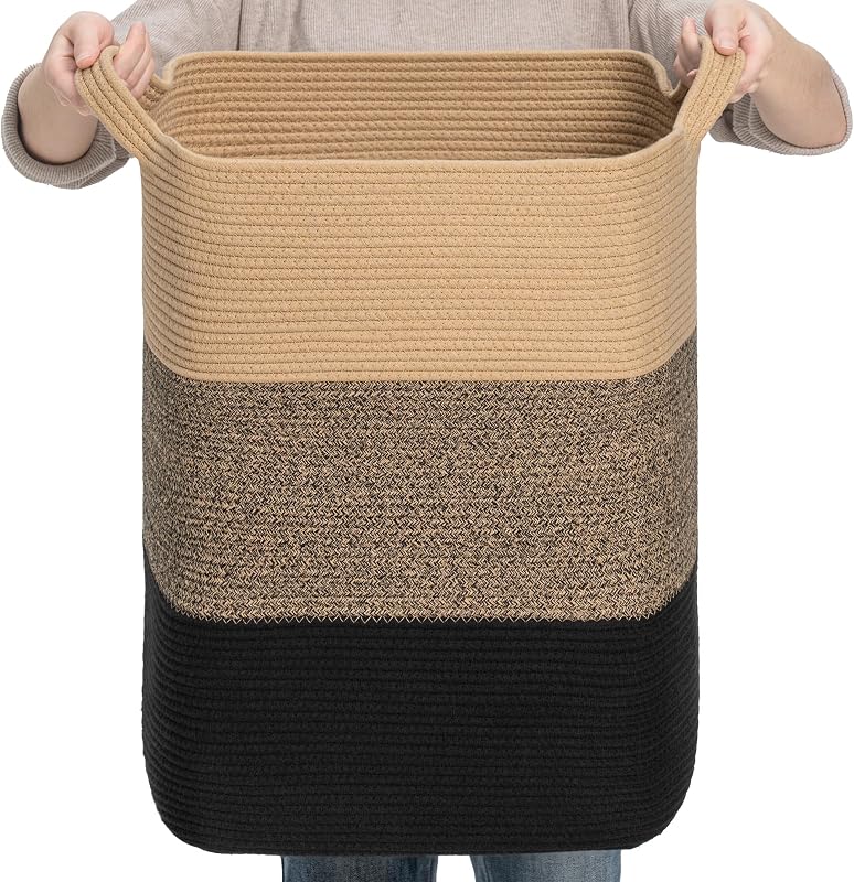 Cesta lavandería 75L cuerda yute negro 16x13x22"