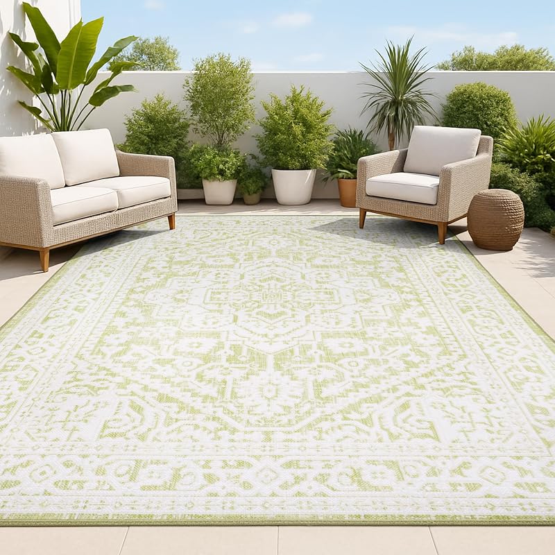 Alfombra Medallion textura Sinjuri 5x8 para patio entrada