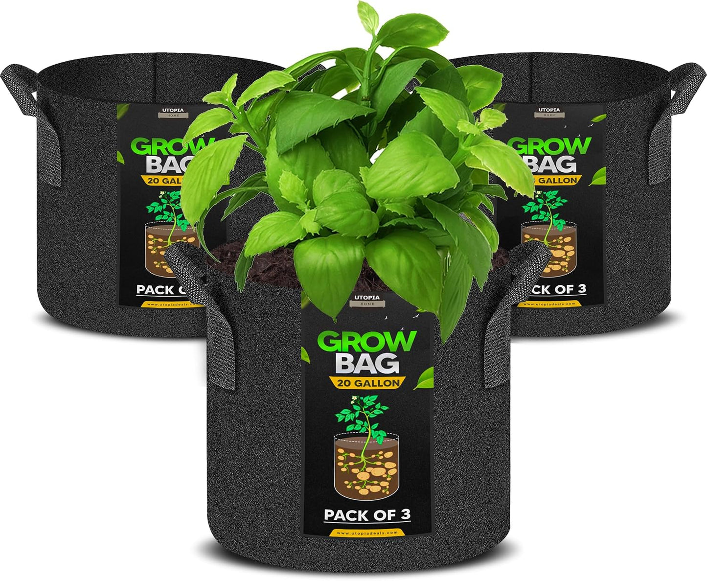 3 Pzas Bolsas Cultivo 20gal Tela No Tejida 300G con Asas