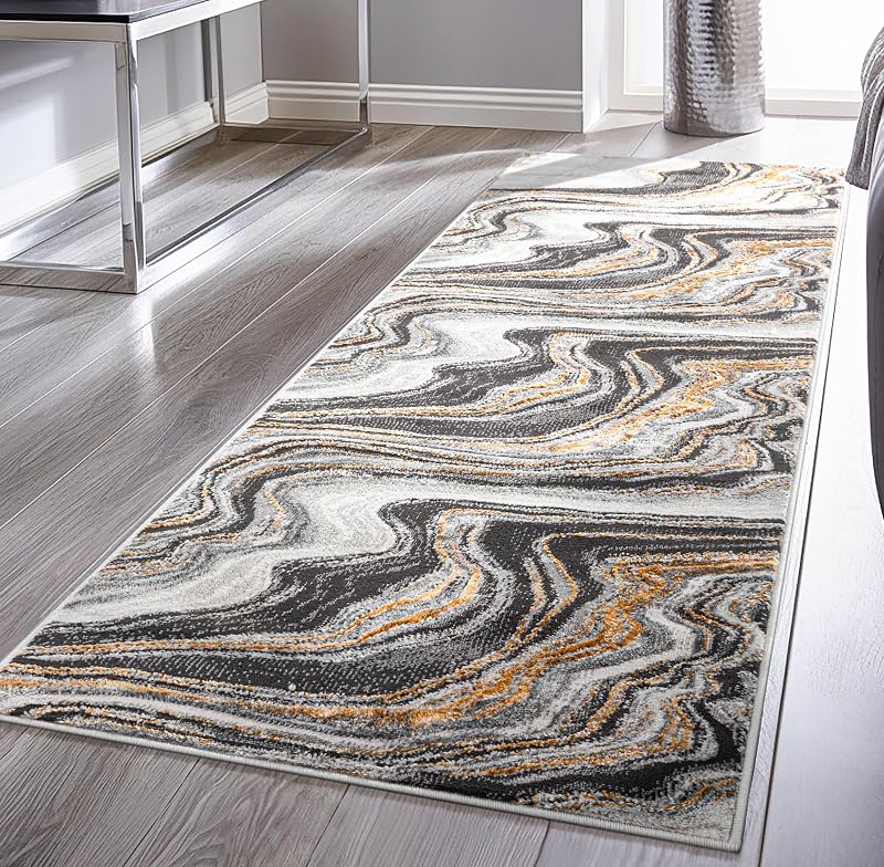Alfombra pasillo mármol gris y dorado 2'7"x9'10"