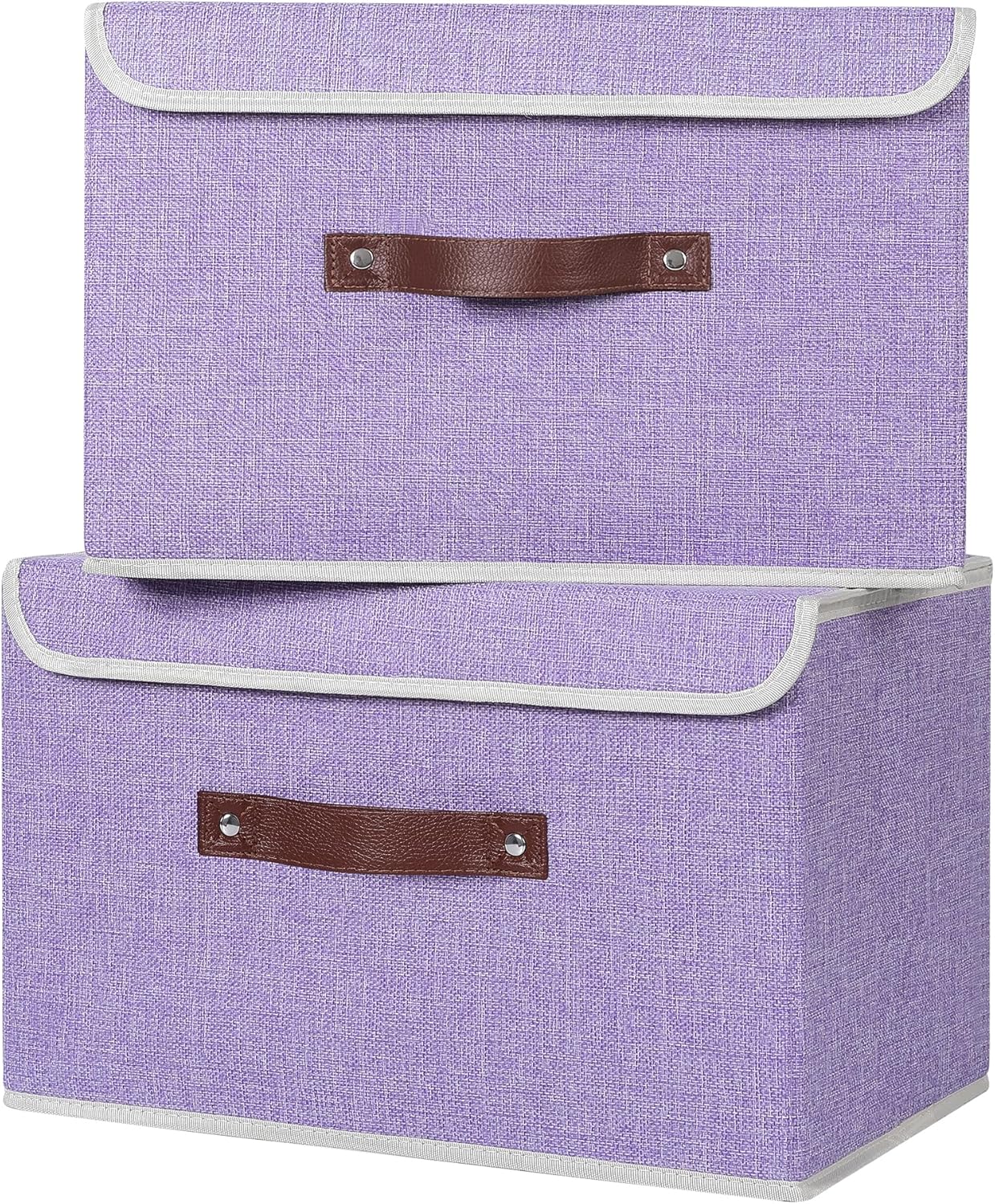 2 Pzas Cajas Almacenamiento PP con Tapa Asas Cuero PU