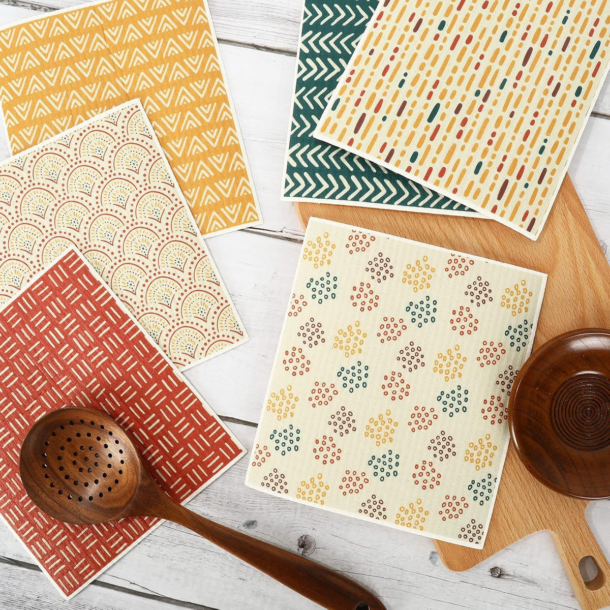 6 Paños cocina suecos geométricos reutilizables 6.7x7.7