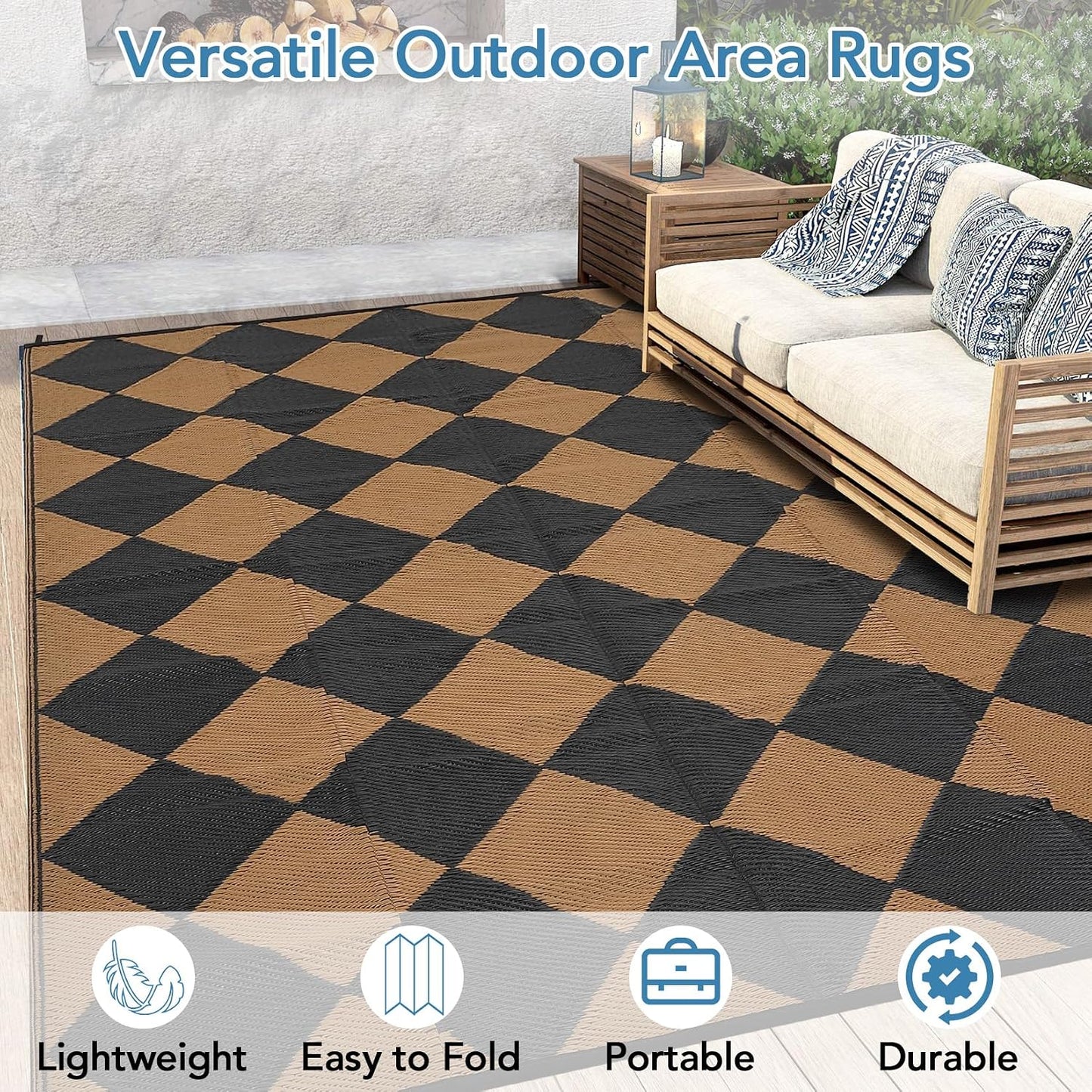 Alfombra exterior impermeable 9x12ft reversible camping