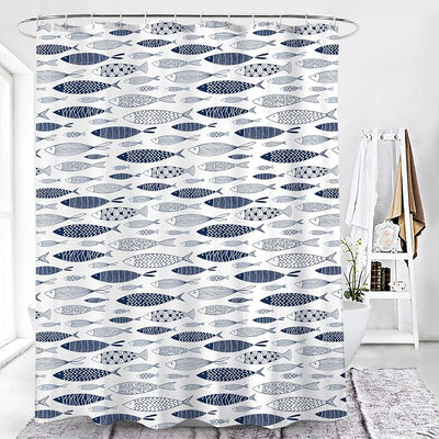 Cortina ducha peces azules estampado oriental 72x72pulg