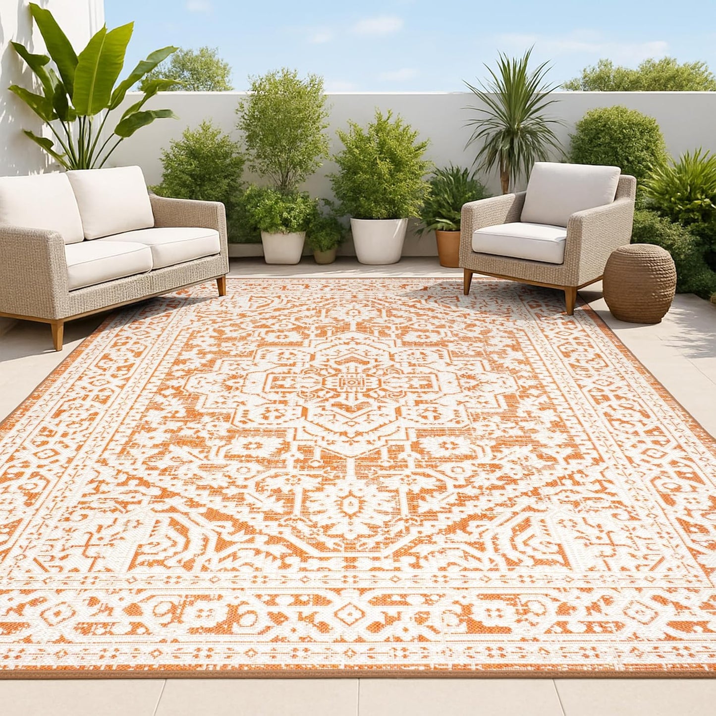 Alfombra área 8x10ft textura Sinjuri naranja/crema exterior