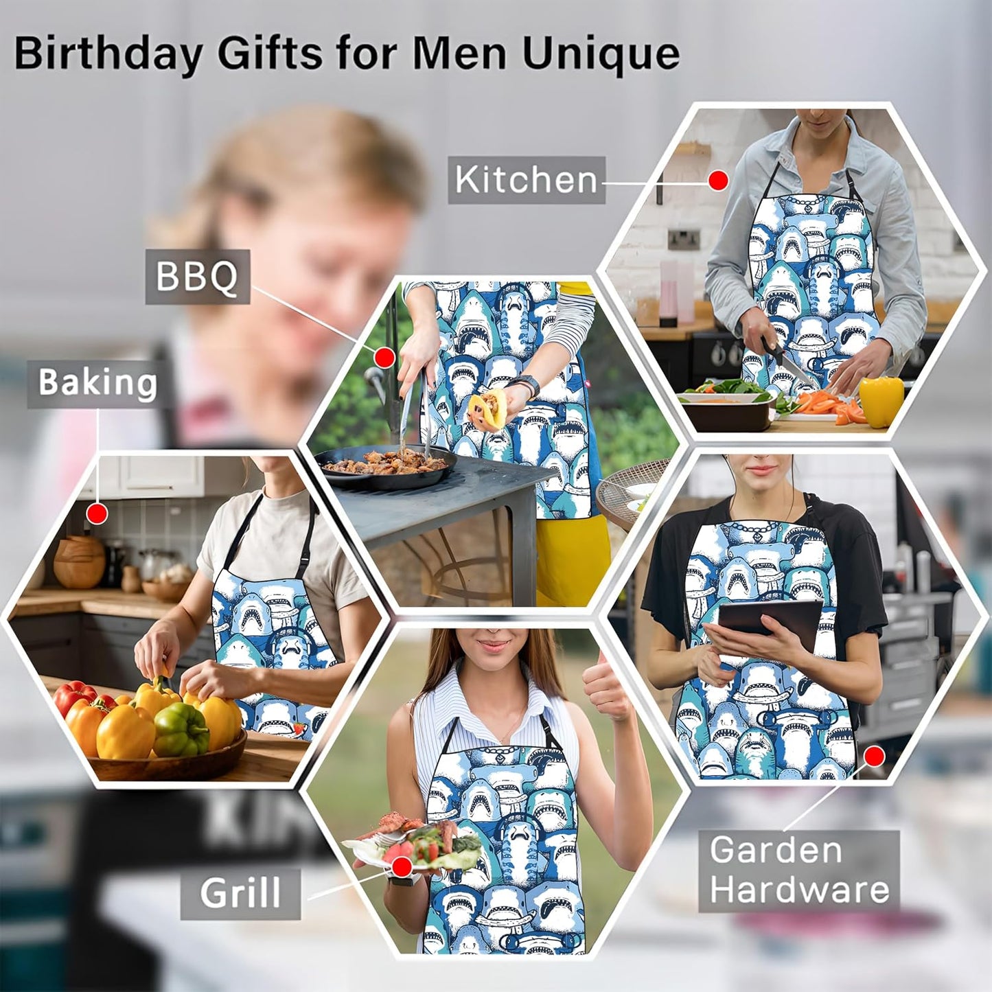 Delantal cocina ajustable con bolsillos para hombre y mujer