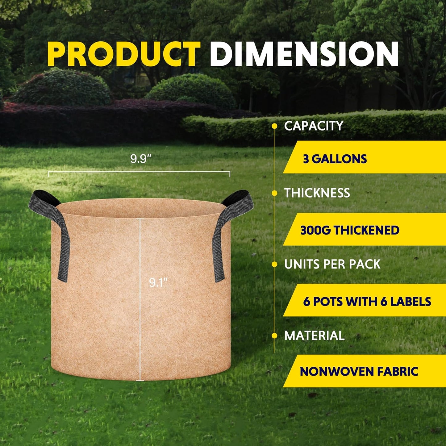 Bolsa cultivo 3gal pack 6 tela resistente asas