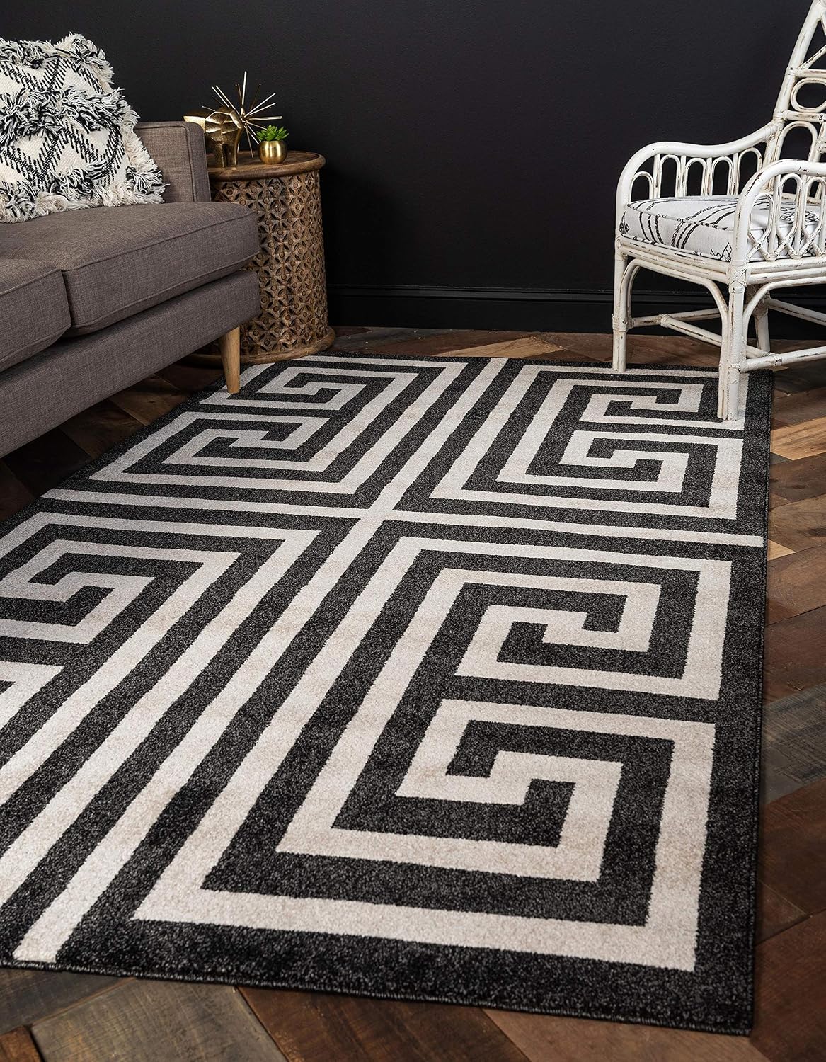 Alfombra geométrica moderna 3x3ft x 5x3ft negro/beige