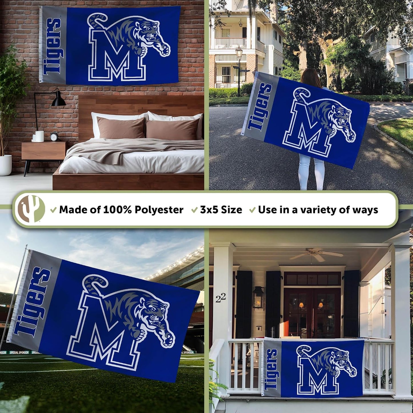 Bandera Universidad Memphis 3x5ft poliéster