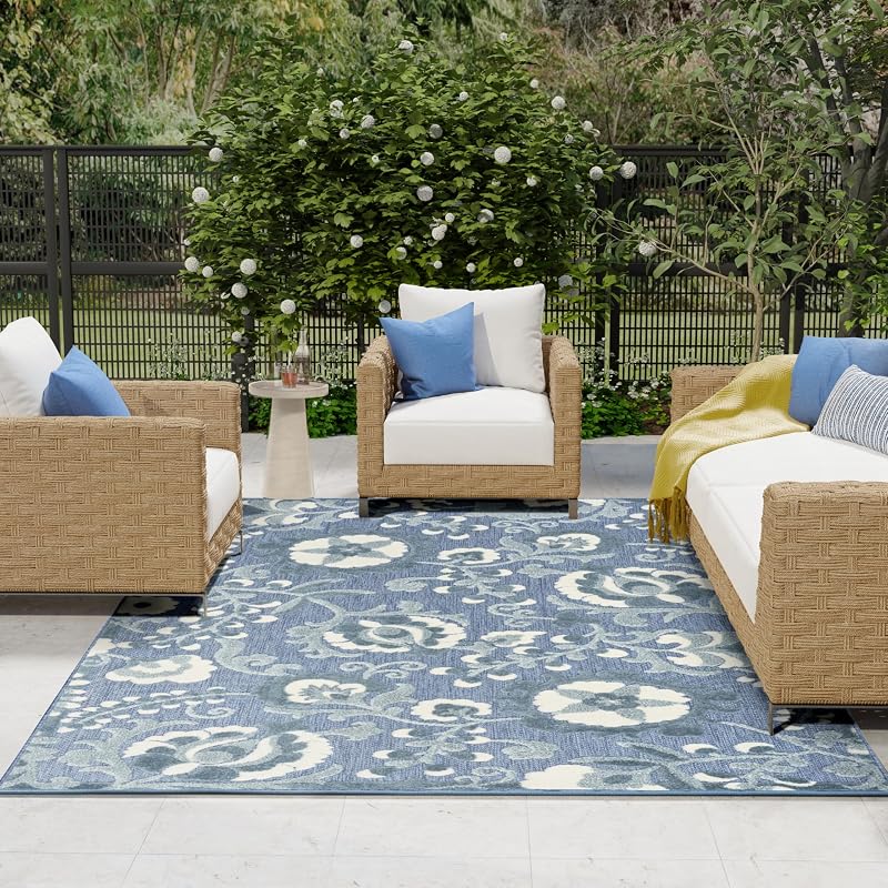 Alfombra azul 7x10ft x 10x6ft para dormitorio sala