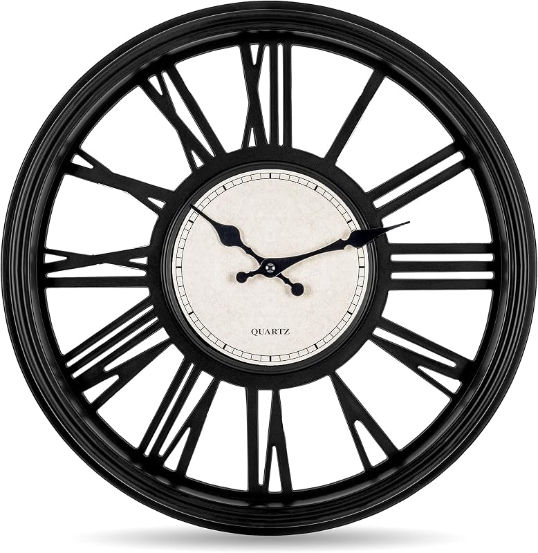 Reloj pared cuarzo 18pulg números romanos negros