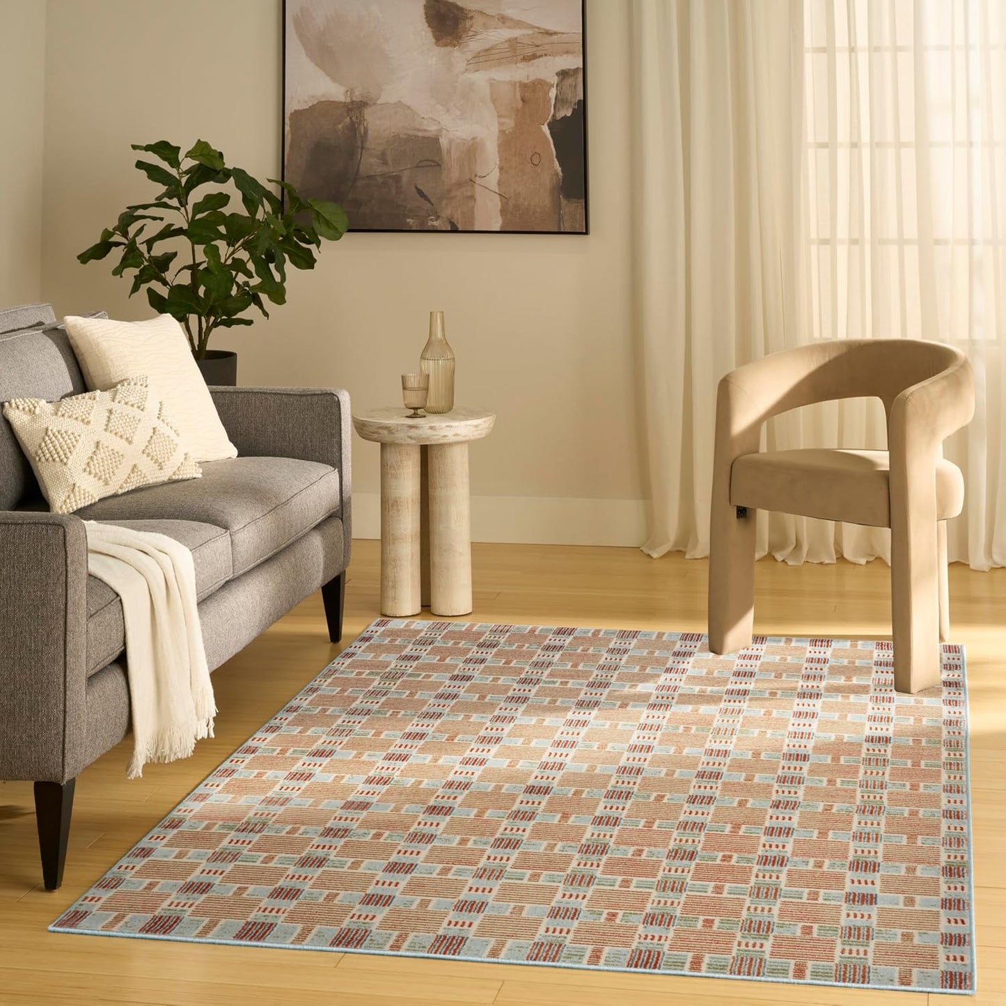 Alfombra Nordic Rust 5x7ft Multicolor para Dormitorio y Sala