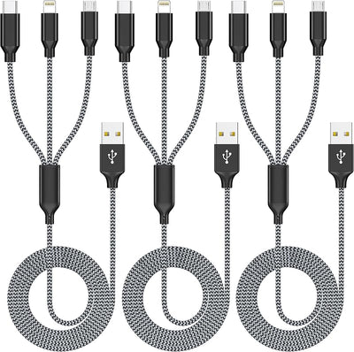 Cable carga múltiple 3en1 USB 3 pzas 4ft trenzado