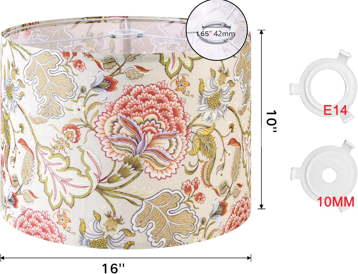 Pantalla floral para lámpara de tambor 16x16pulg E27
