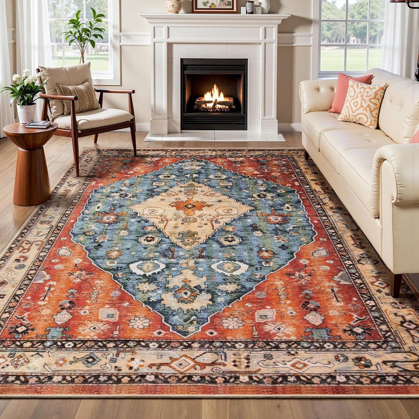 Alfombra lavable 6x9pulg antiderrap boho sala comedor