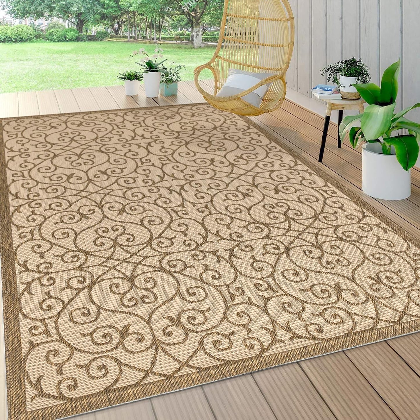 Alfombra vintage filigrana 3x5ft beige/marrón texturizado
