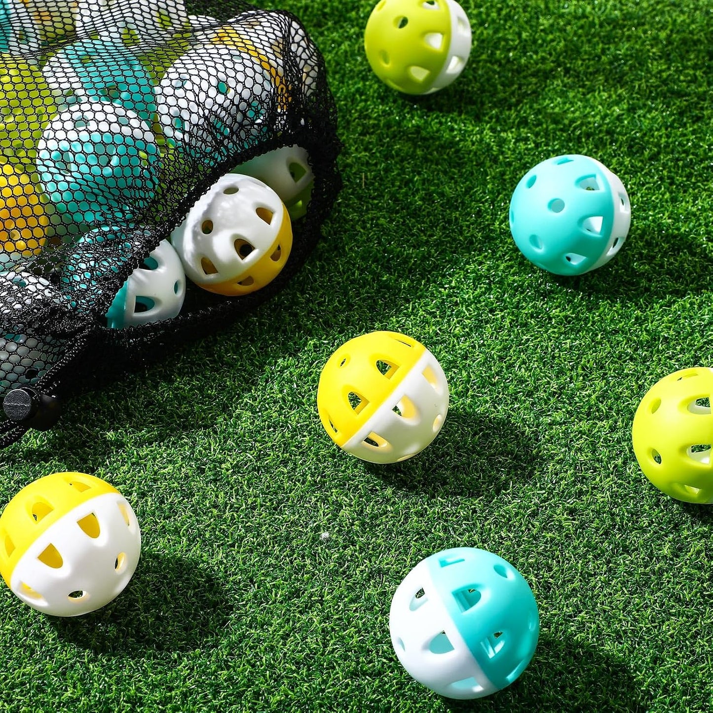 Pelotas béisbol práctica 1.65" plástico hueco con bolsa