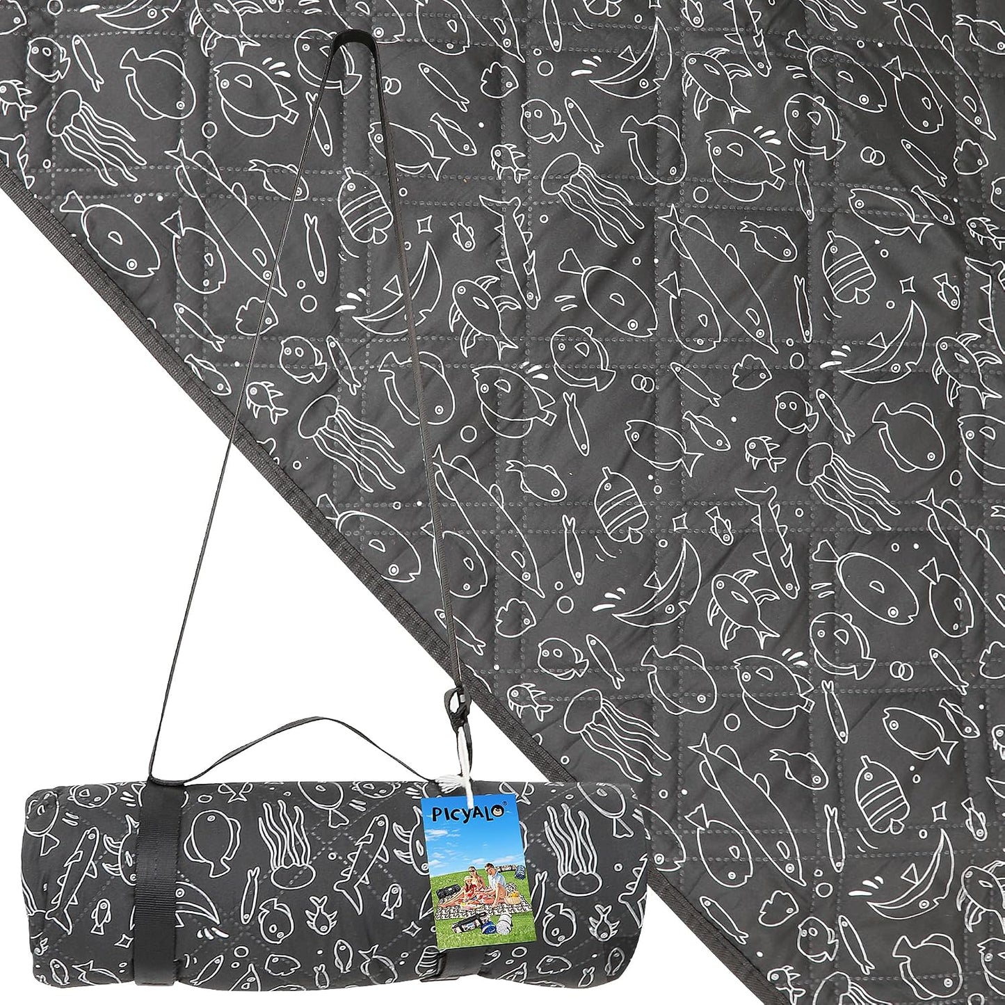 Manta picnic impermeable 80x80pulg color pez negro