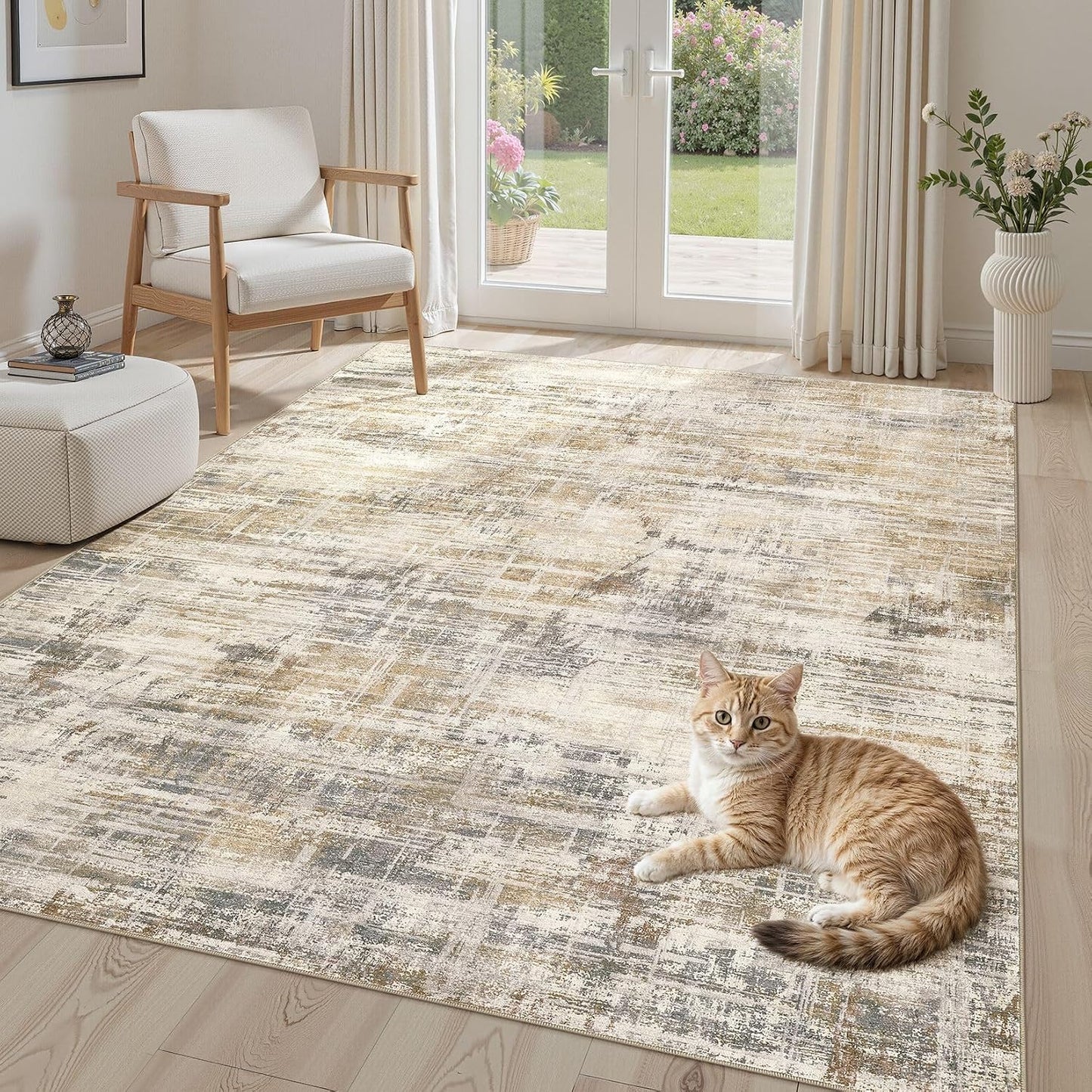 Alfombra sala 5x7 lavable neutra moderna antiderrap