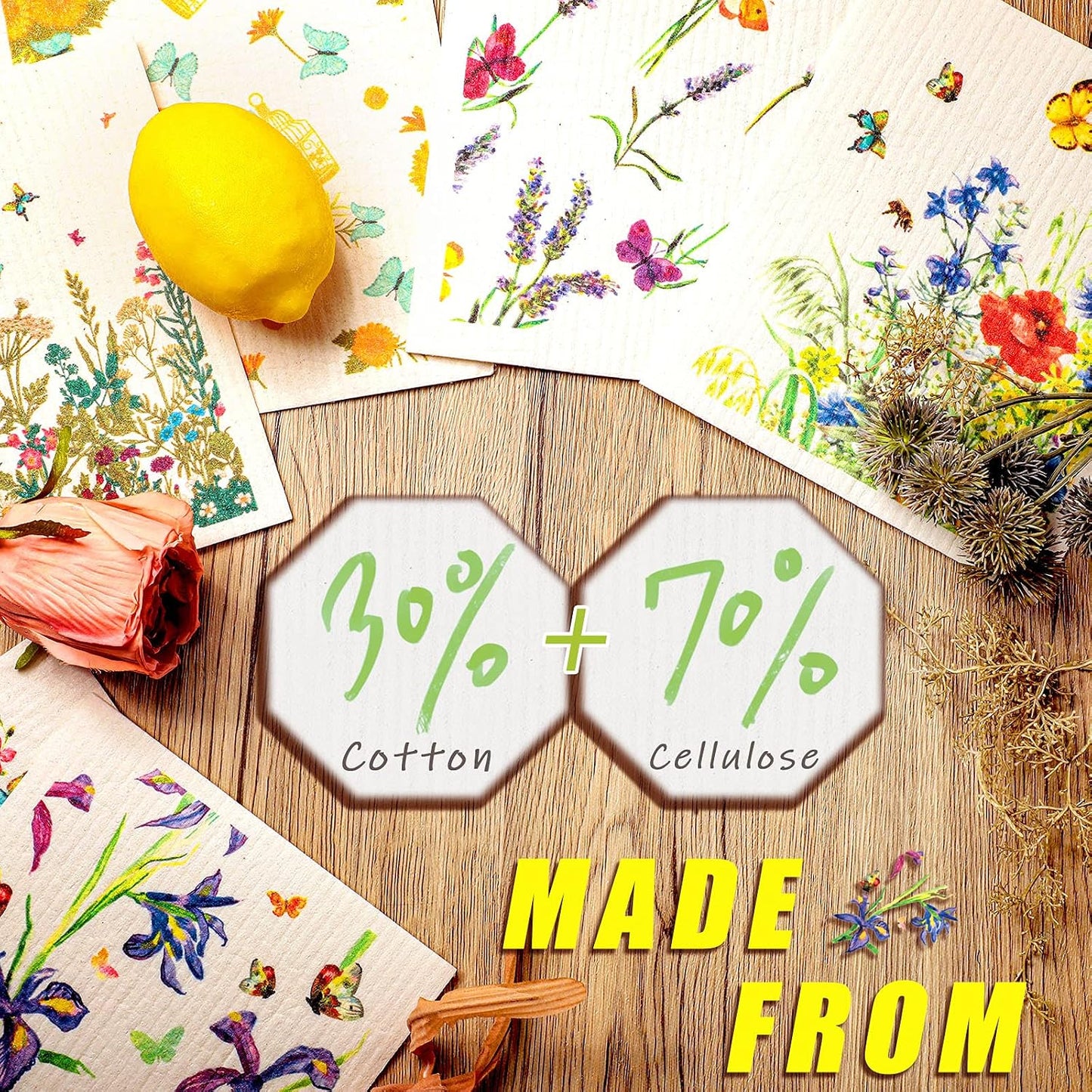6 Paños cocina reutilizables con mariposas y flores