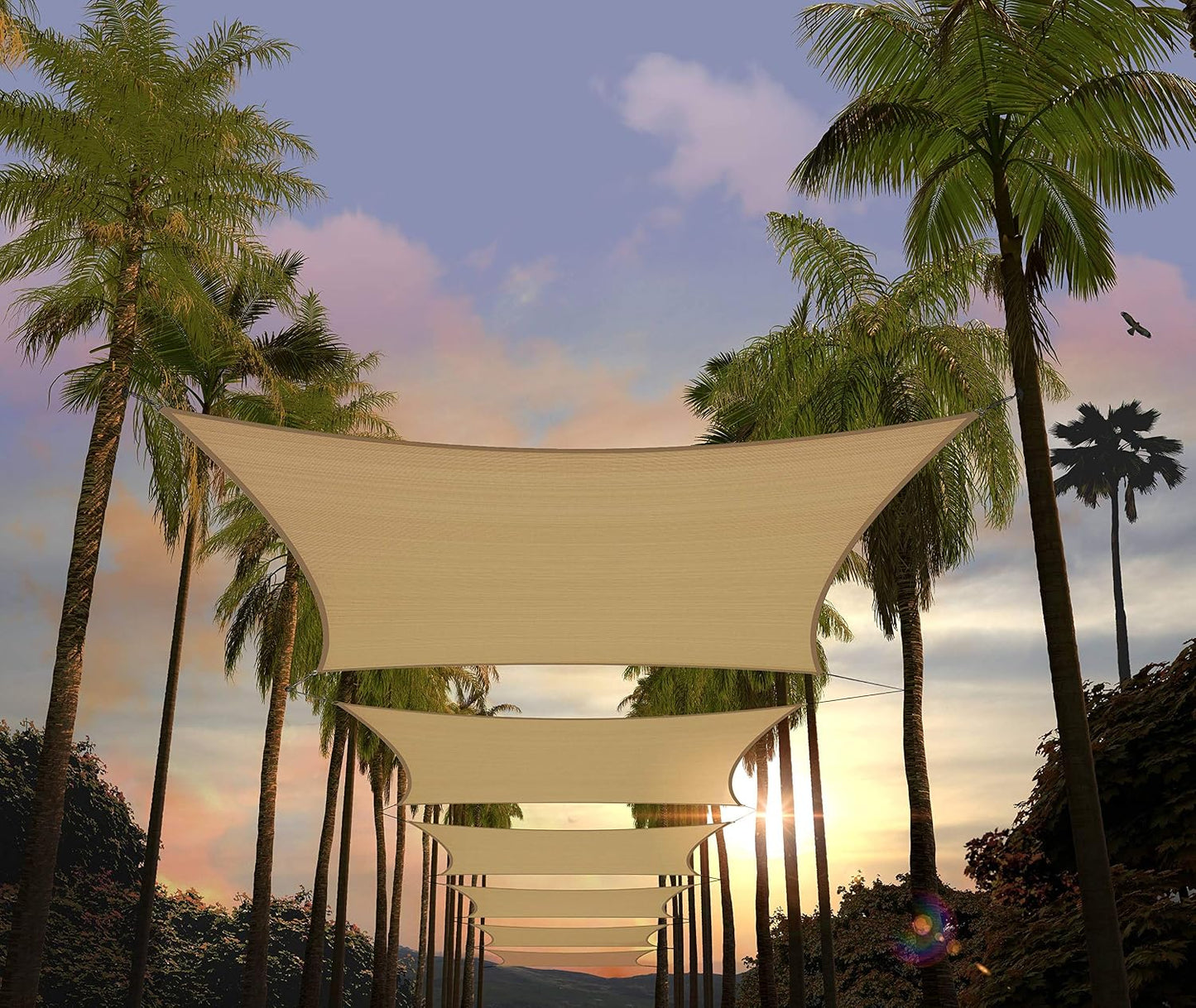 Toldo cuadrado vela 10x10ft beige UPF50 permeable agua aire