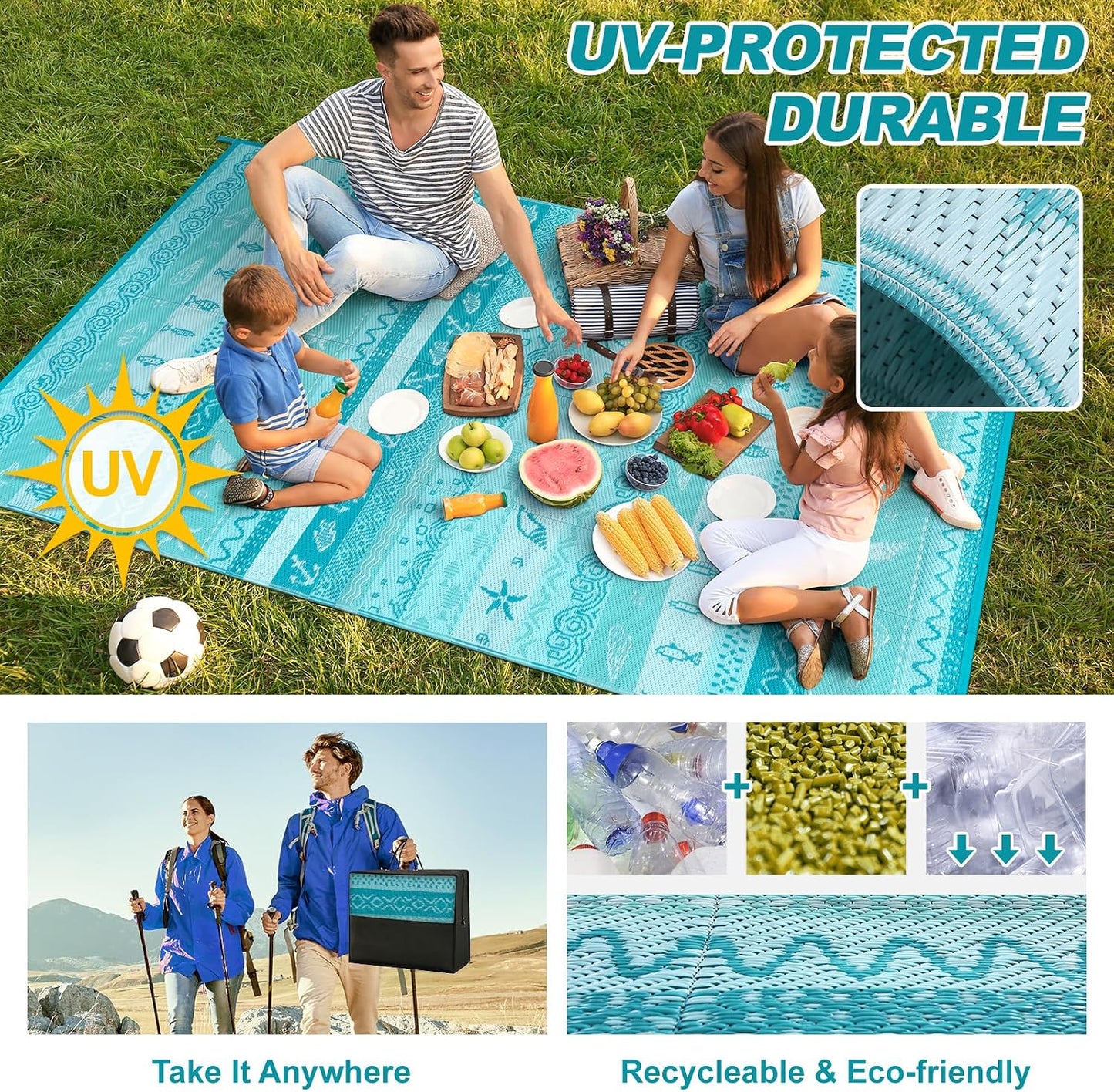 Alfombra exterior plástico 5x8ft impermeable reversible