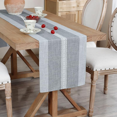 Camino mesa trenzado estilo granja rayas gris rústico 13x48pulg