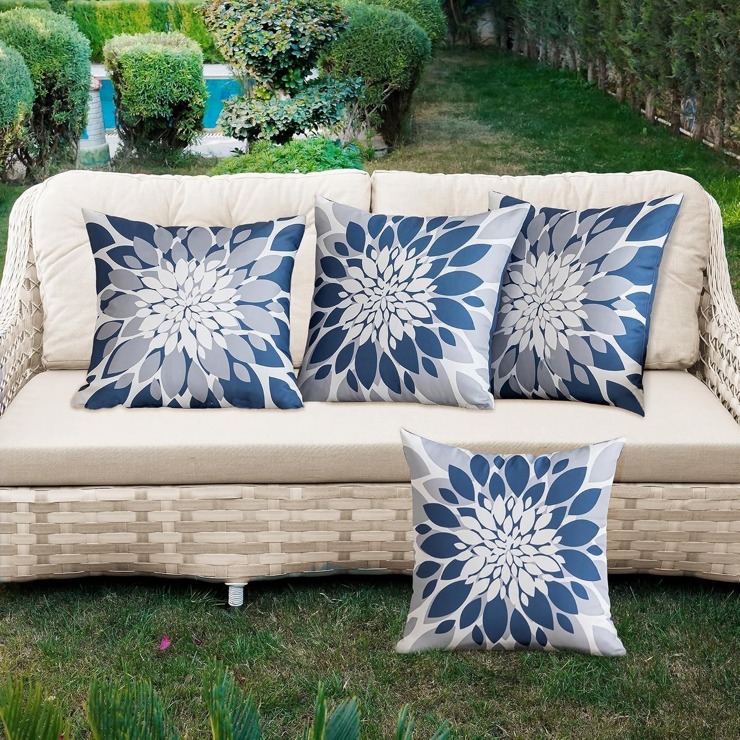 4 Fundas Almohada Impermeables Exteriores 18x18" Azul