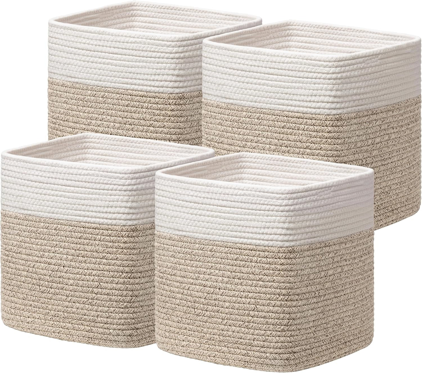 4 Cubos Almacenamiento 13x13" Canasta Algodón Marrón