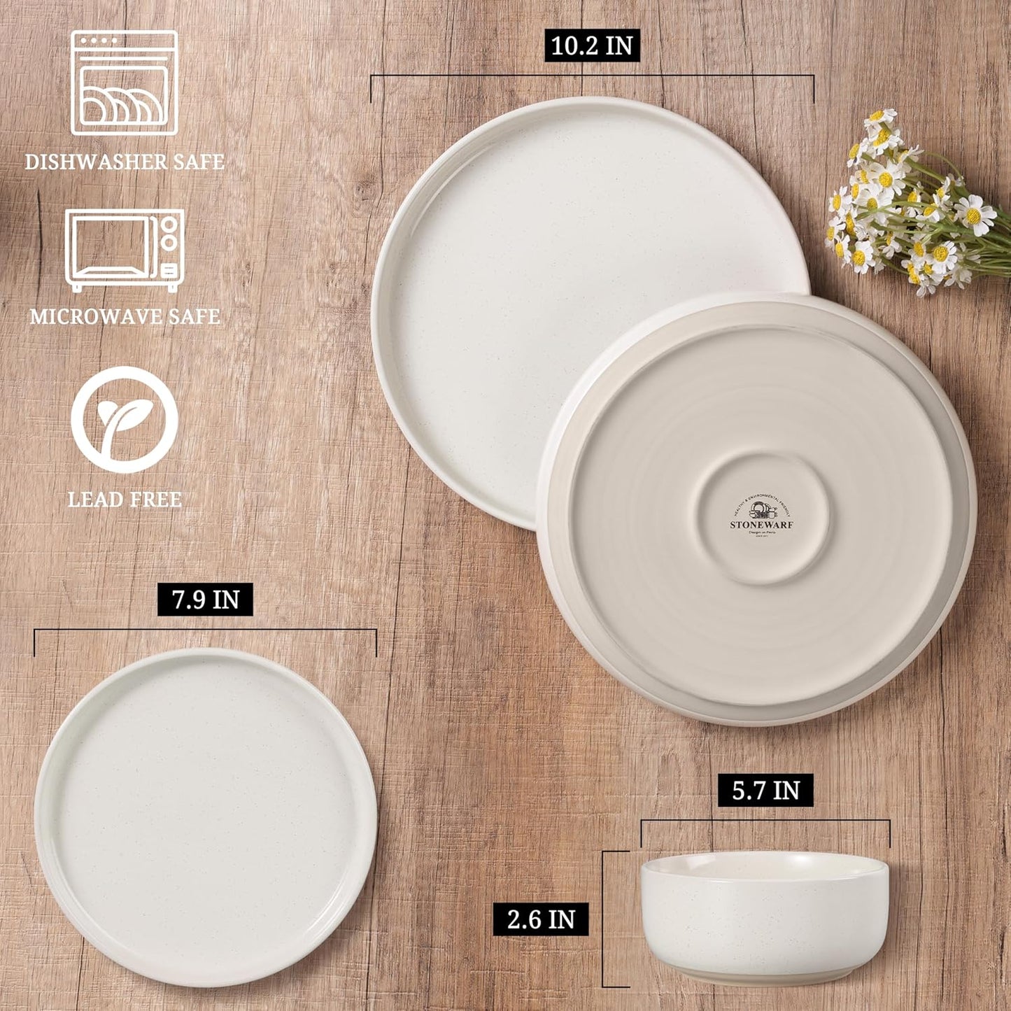 Set 12 Pzas Platos y Cuencos Gres Multicolor