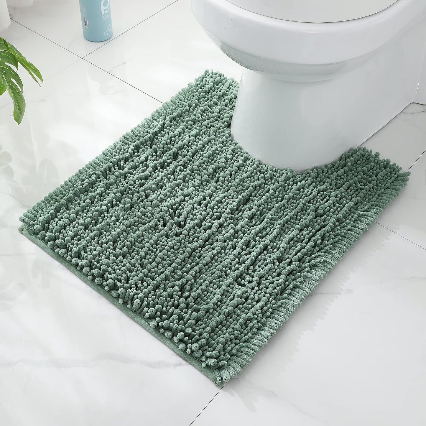 Alfombra baño forma U 24x20pulg felpa antideslizante verde