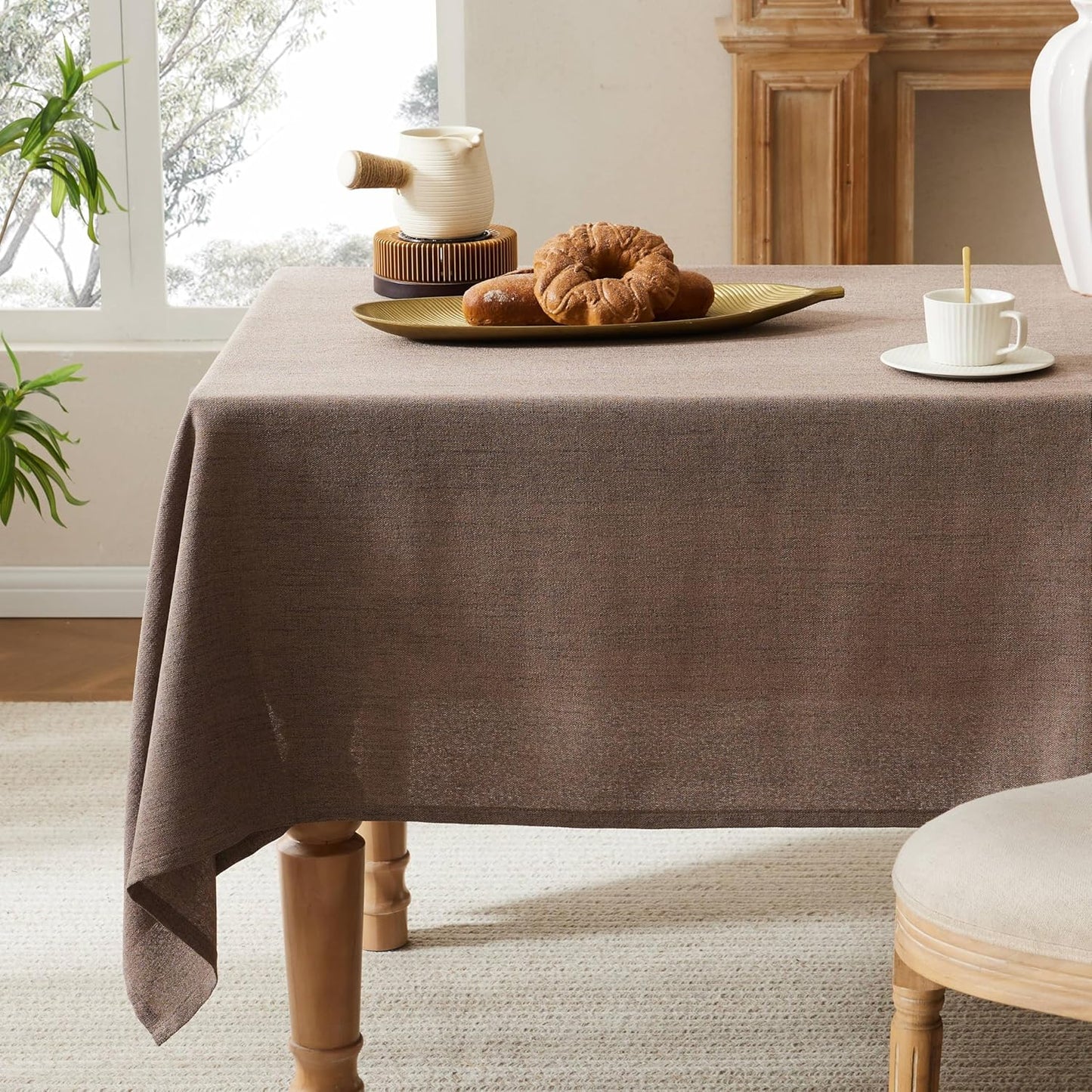 Mantel lino mesa rectangular 60x120pulg marrón estilo granja