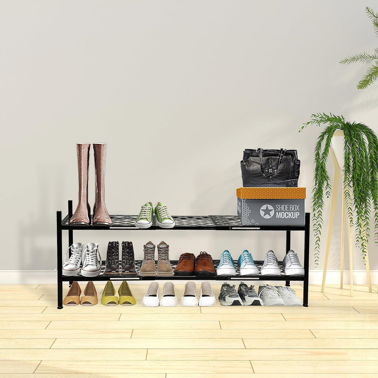 Zapatero extensible 45.6" soporte metal 2 niveles apilable