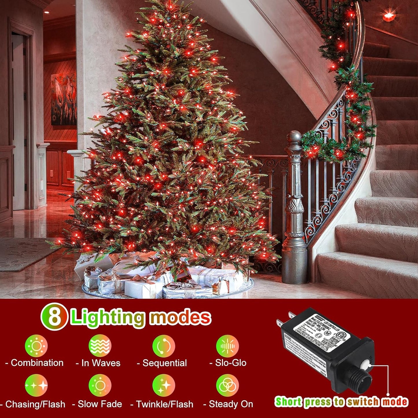 Guirnalda 200 luces LED 8 modos color rojo