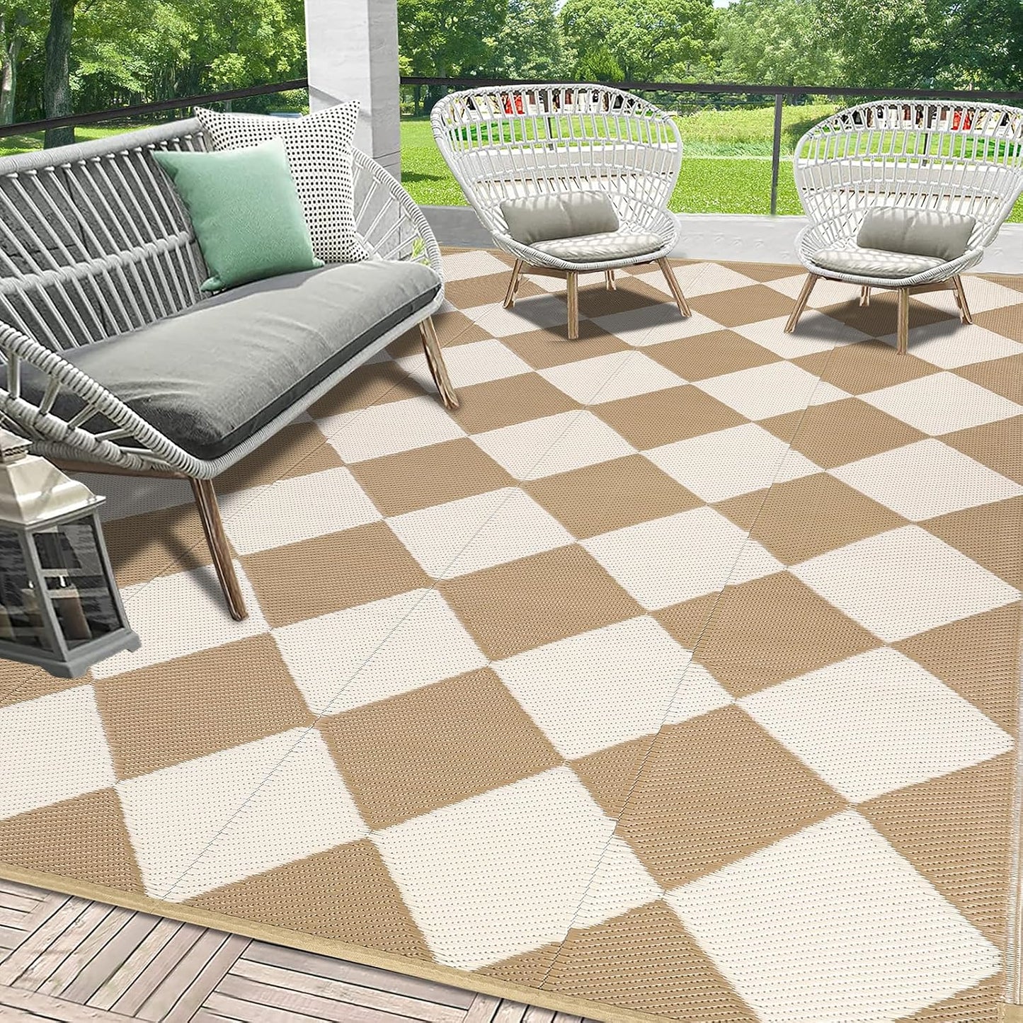Alfombra cuadros plástico impermeable 9x12ft para exteriores