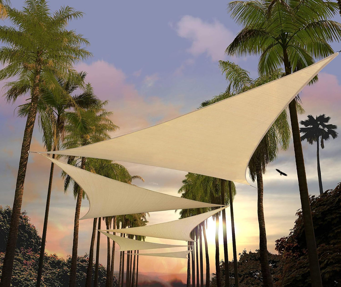 Toldo triangular beige 10x10ft UPF50 permeable agua aire