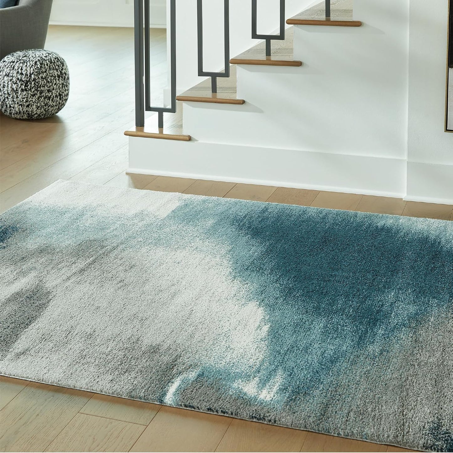 Alfombra abstracta 5x7ft resistente manchas azul gris