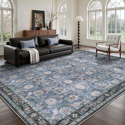 Alfombra sala 6x9ft suave antideslizante pelo bajo azul
