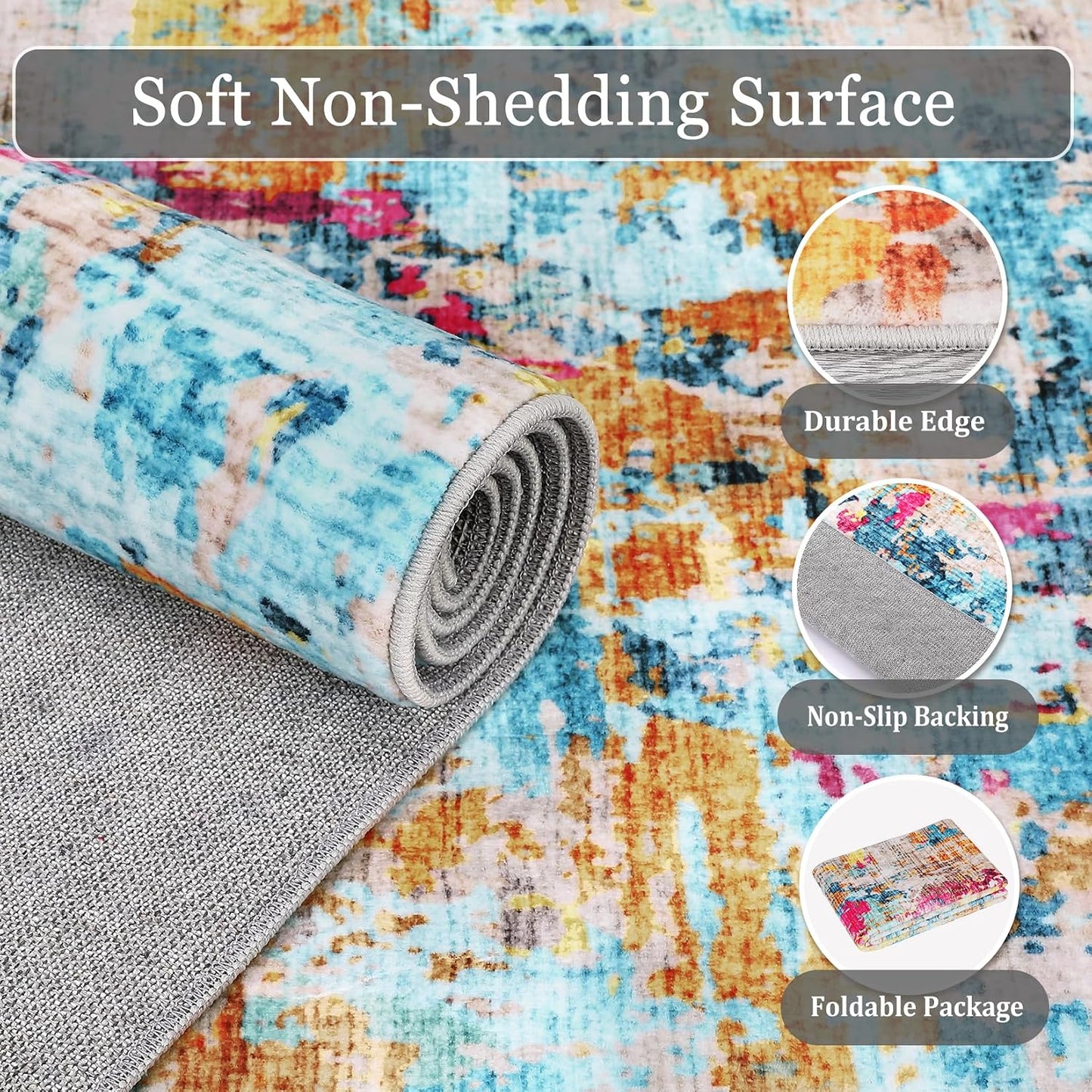 Alfombra pasillo 2x6ft lavable colorida moderna antiderrap