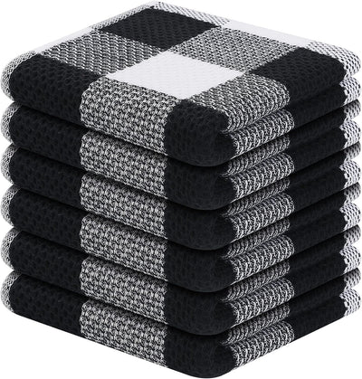 Paño cocina algodón punto gofre 12x12pulg 6 pzas blanco y negro