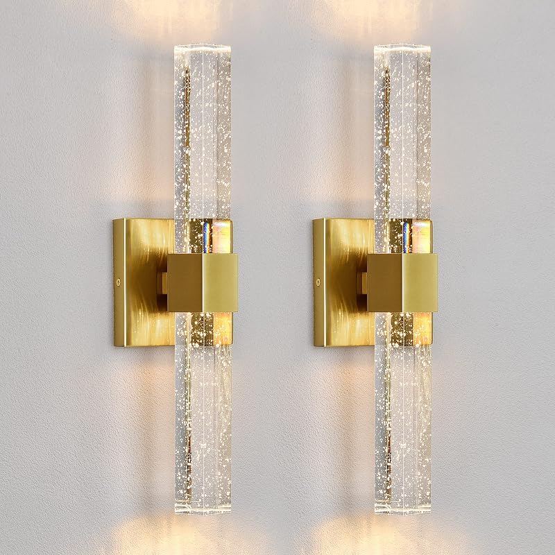 2 Apliques Pared Baño LED Regulable 14W Cristal Burbujas