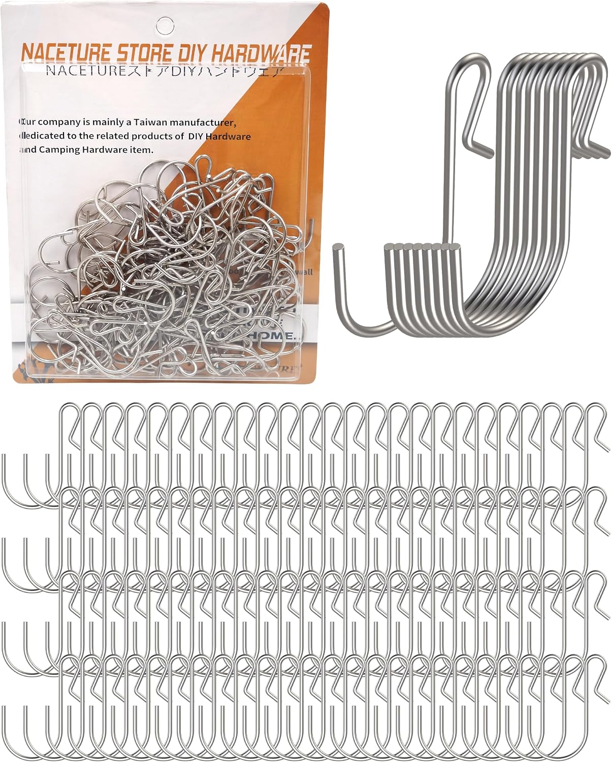 100 Ganchos en S Acero Inox para Joyas y Utensilios