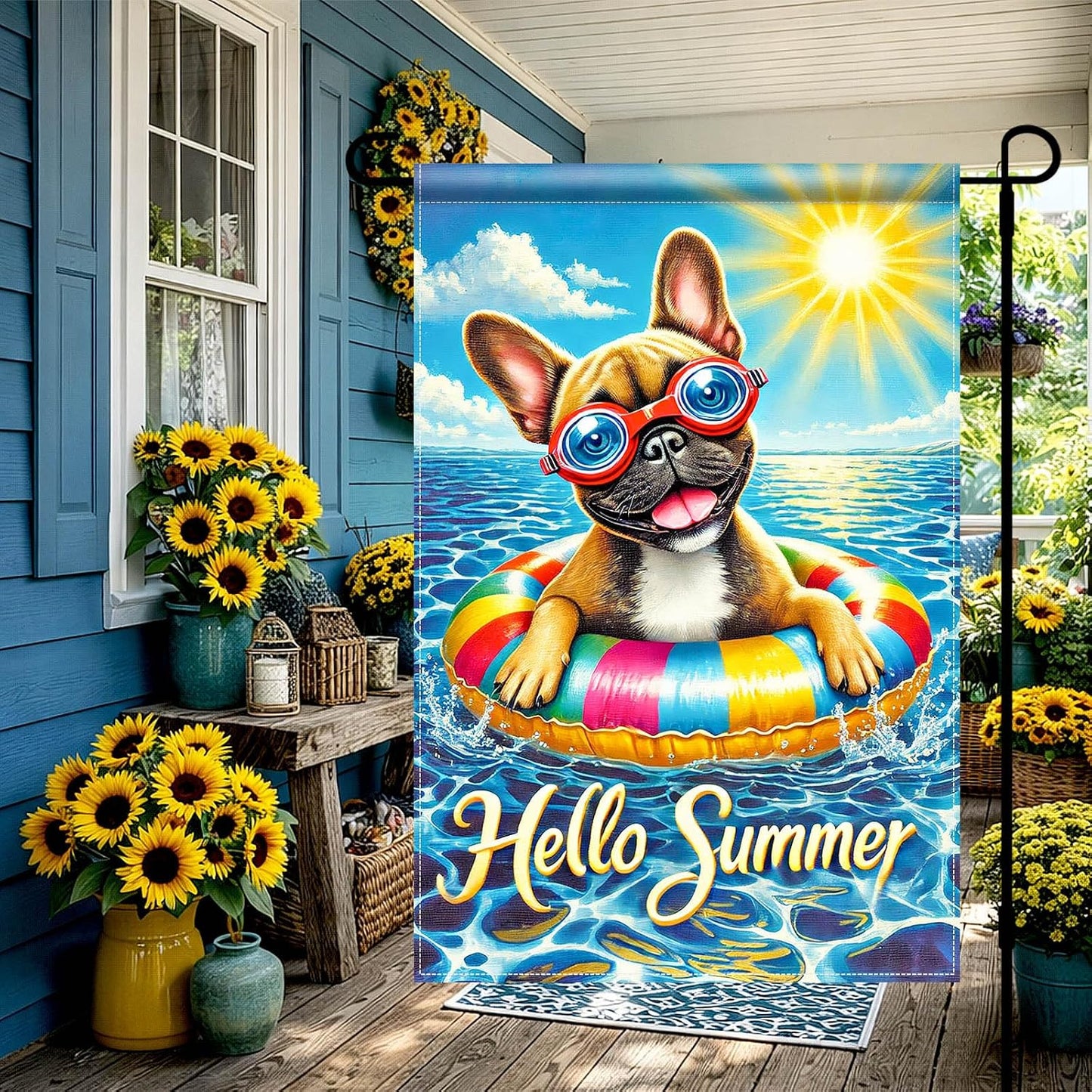 Bandera jardín doble cara 12x18pulg Hello Summer